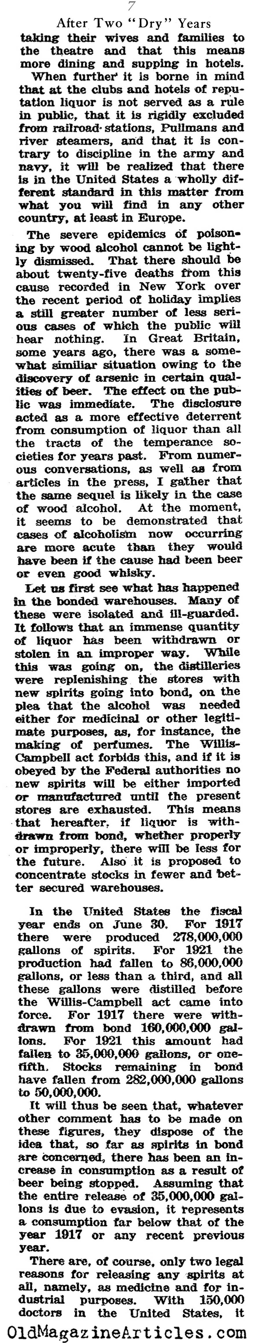 The First two Years of Prohibition (N.Y. Times Book Review, 1922)