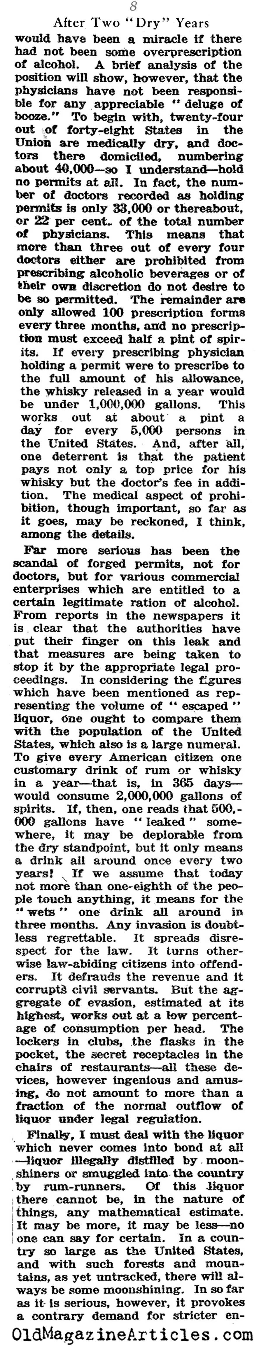 The First two Years of Prohibition (N.Y. Times Book Review, 1922)