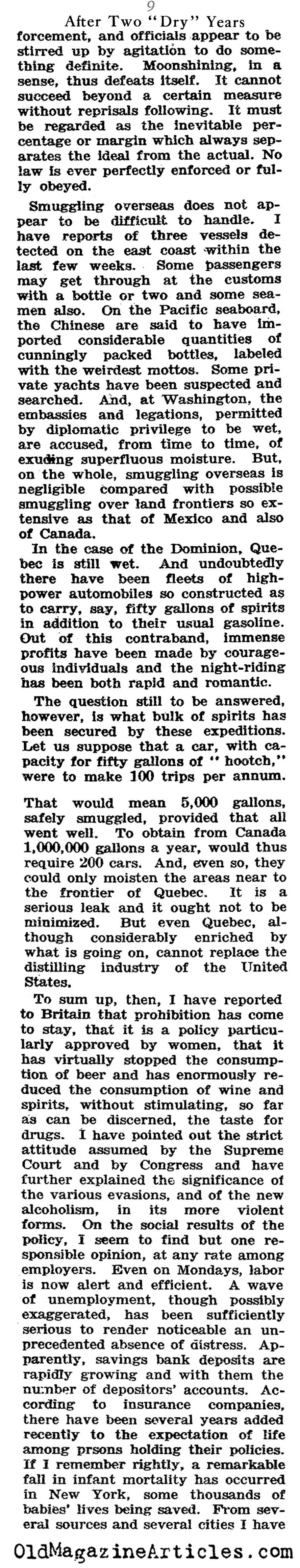 The First two Years of Prohibition (N.Y. Times Book Review, 1922)