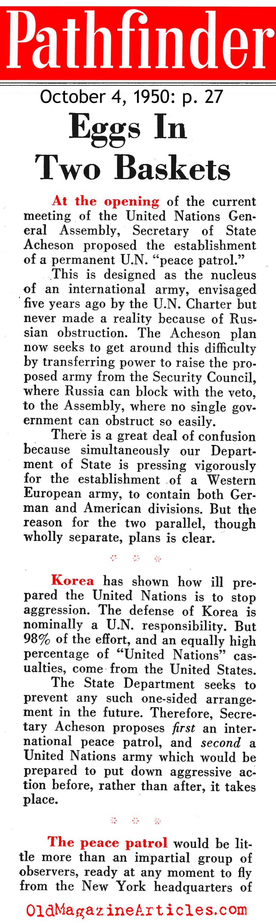 Let The UN Keep The Peace (Pathfinder Magazine, 1950)
