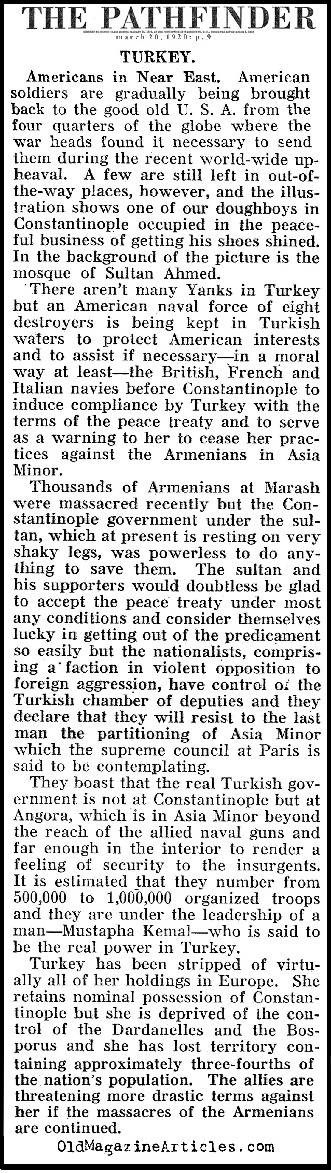 The U.S. Occupation of Turkey (Pathfinder Magazine, 1920)