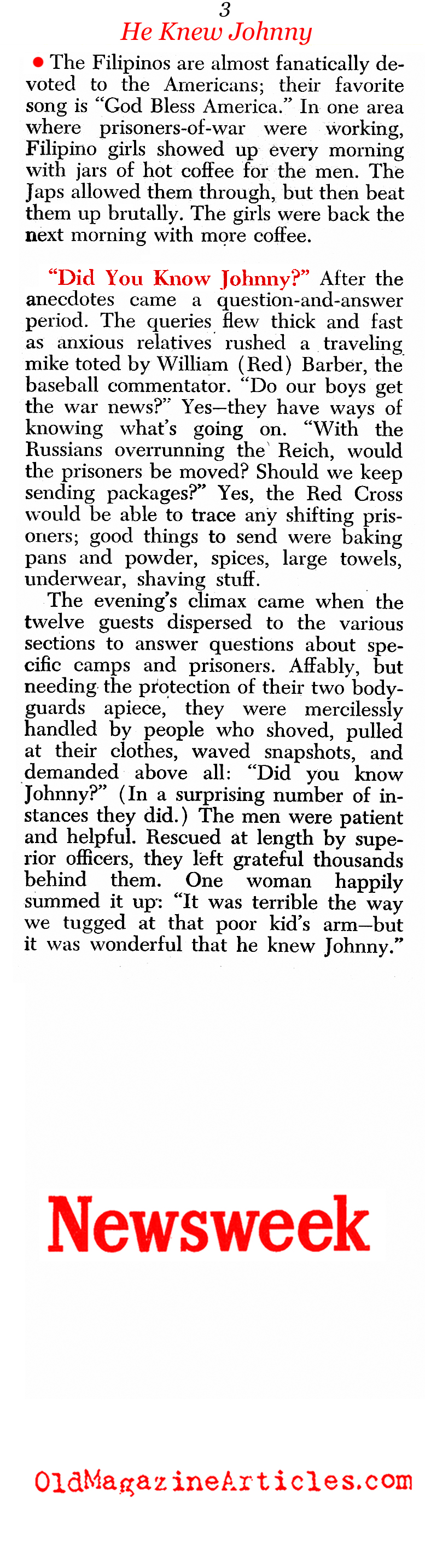 American Families Hear of Their PoW Sons (Newsweek Magazine, 1945)