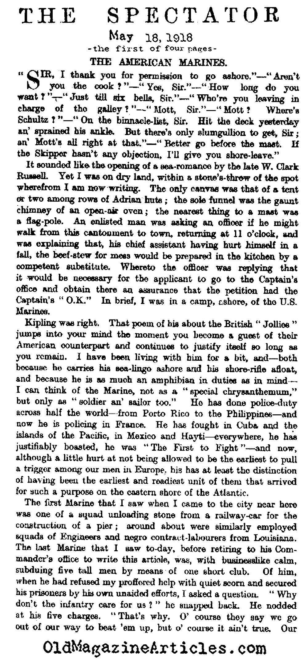 The U.S. Marines Land ''Over There''  (The Spectator, 1918)