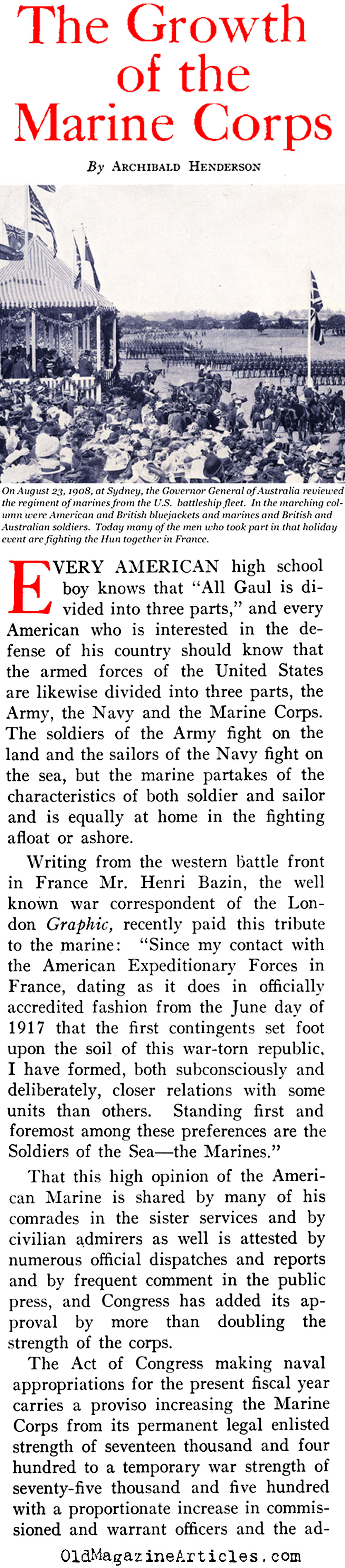 A Wartime Footing for the USMC (Sea Power Magazine, 1918)