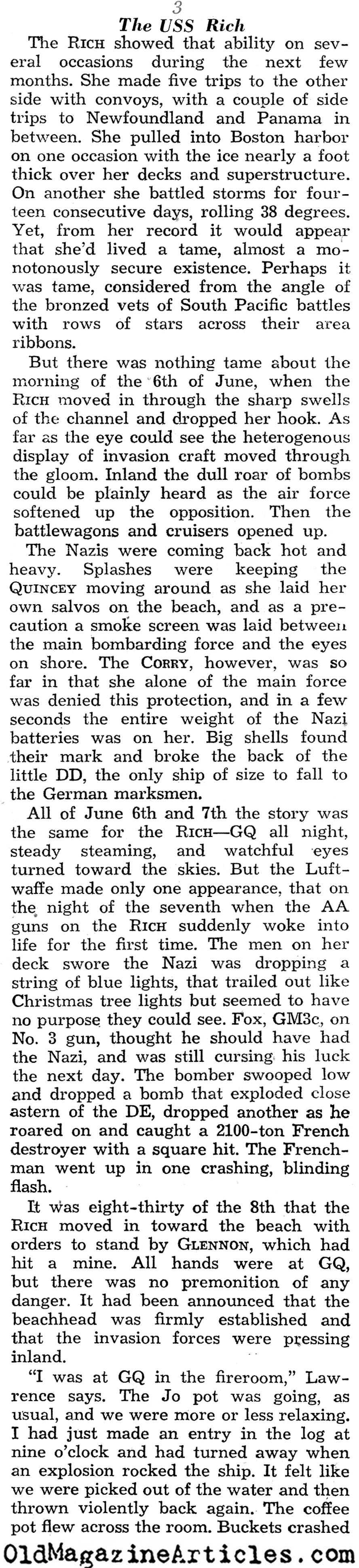 USS <I>RICH</i> Sinks Off of Utah Beach (Our Navy, 1945)