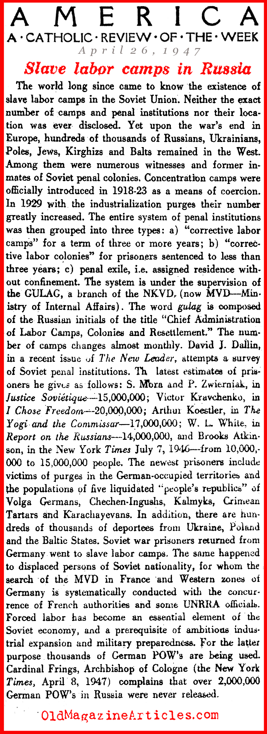 Soviet Slave Labor Camps (Pathfinder & America Magazines, 1947)