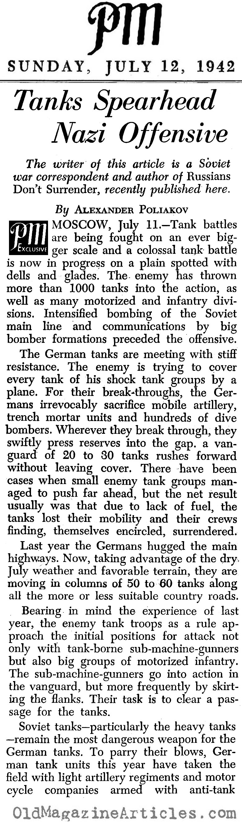 ''Tanks Spearhead Nazi Offensive'' (PM Tabloid, 1942)