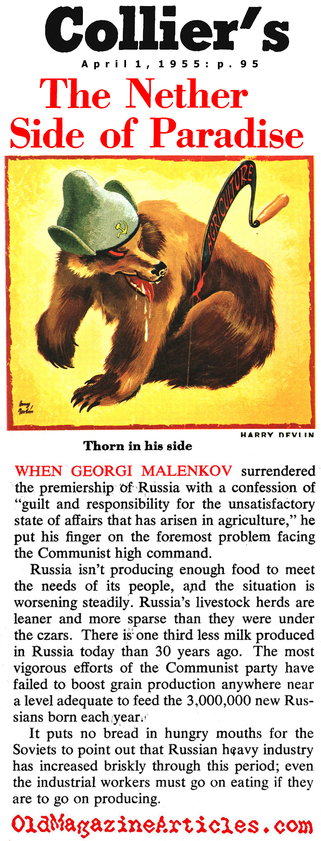 Stalin's Successor, Georgi Malenkov, Forced to Resign (Collier's Magazine, 1955)