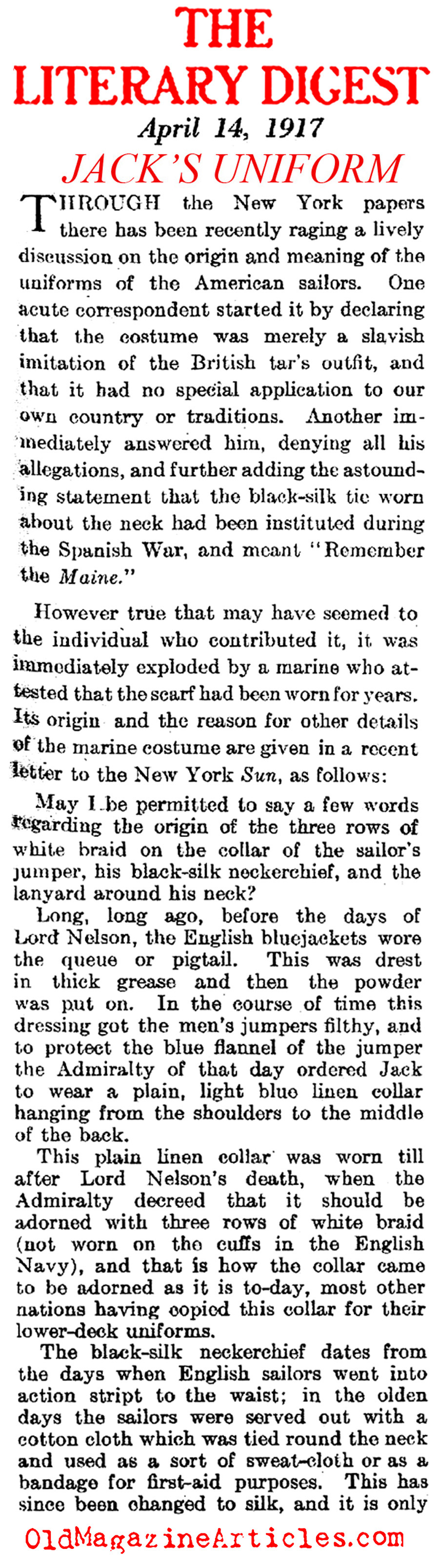 The American Sailor Uniform: An Explanation  (The Literary Digest, 1917)