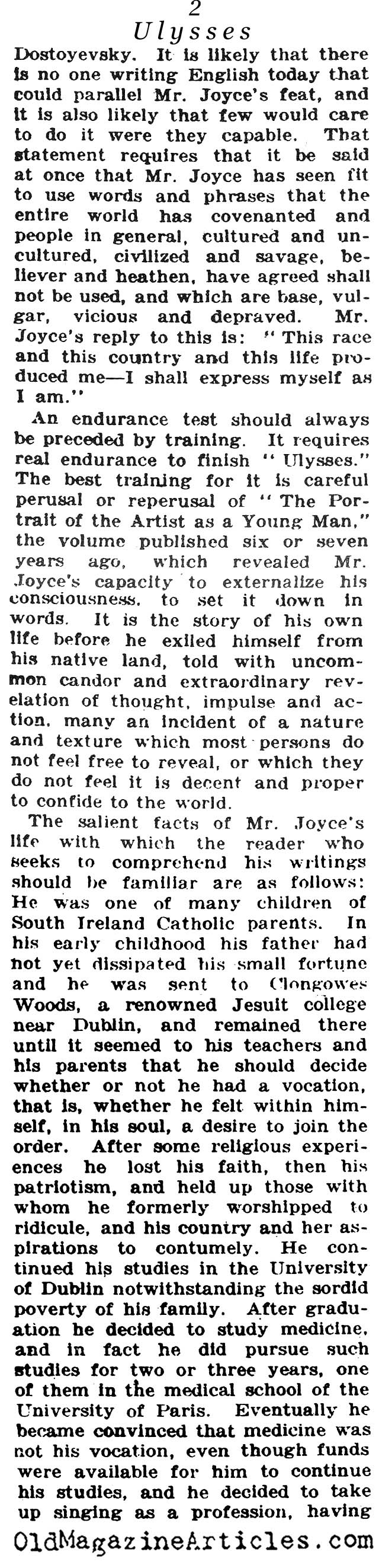 <em>Ulysses</em> by James Joyce (NY Times, 1922)