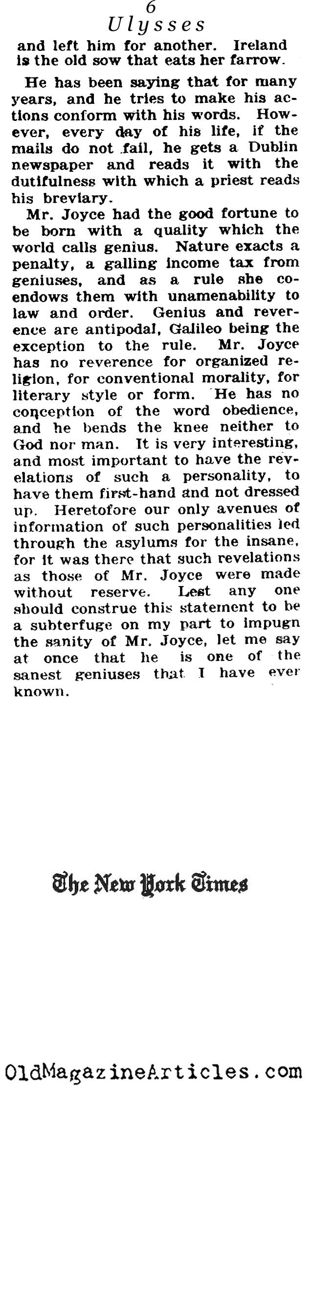 <em>Ulysses</em> by James Joyce (NY Times, 1922)