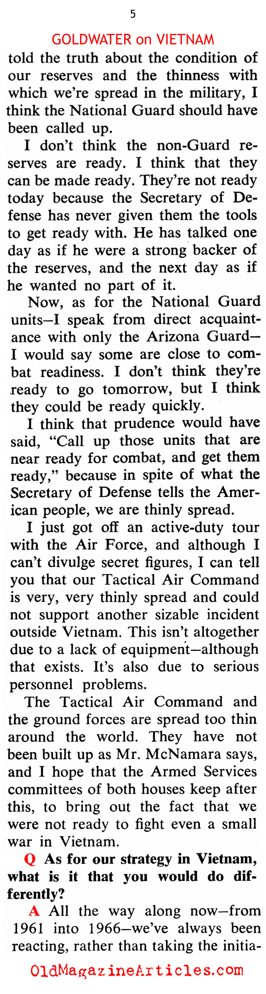 Goldwater on Vietnam (Coronet Magazine, 1966)