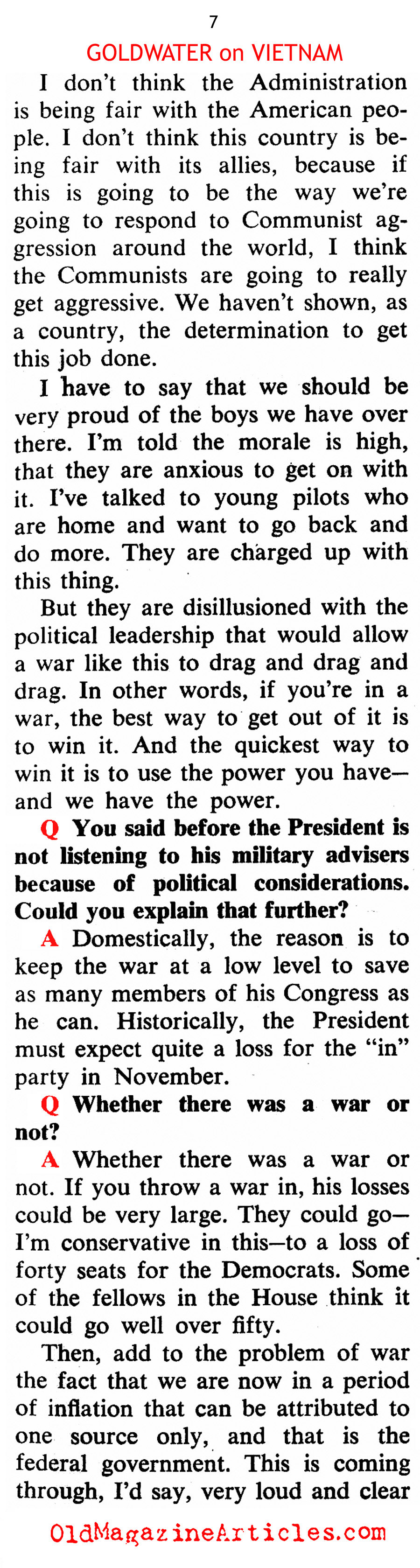 Goldwater on Vietnam (Coronet Magazine, 1966)