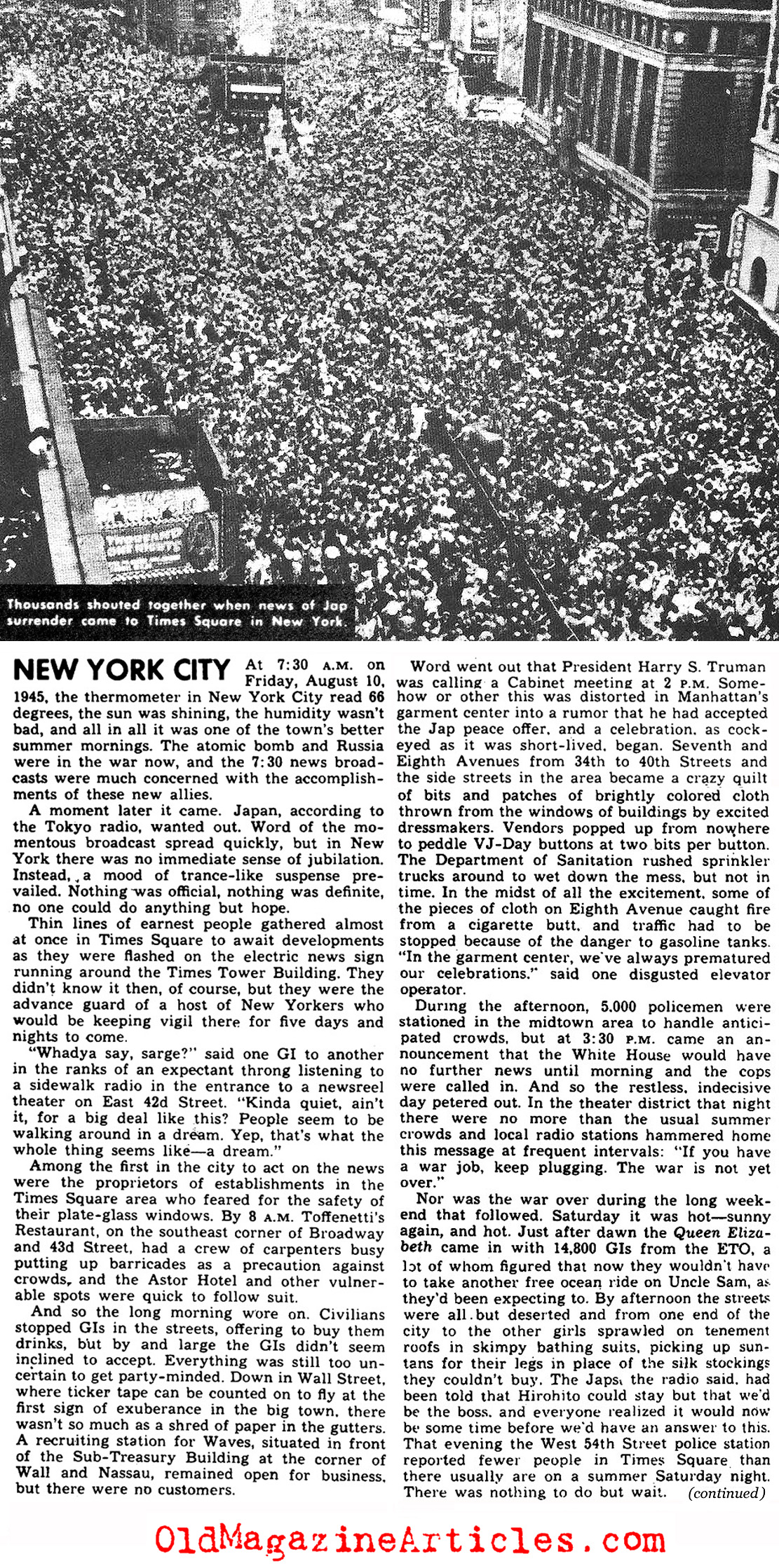 The attached YANK MAGAZINE article tells the story of what New York The attached YANK MAGAZINE article tells the story of what New York
