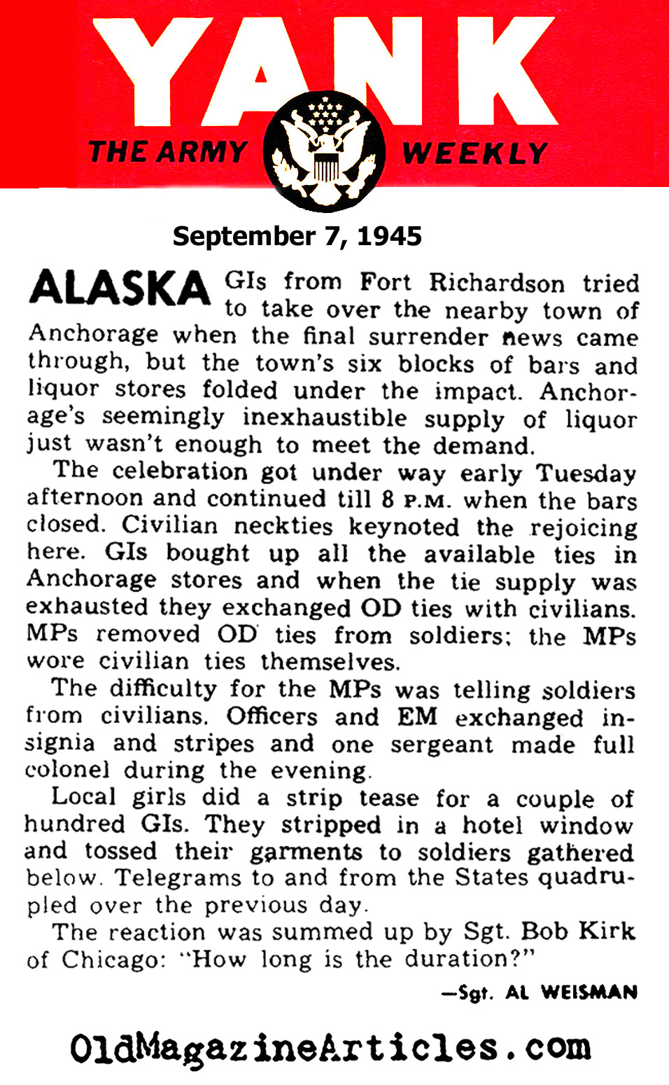 VJ Day in Alaska (Yank Magazine, 1945)