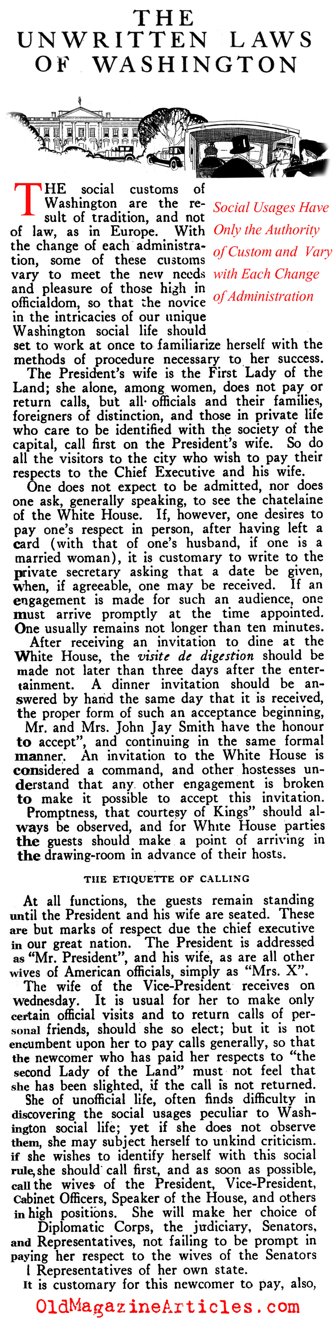 Social Customs in Washington, D.C. (Vogue Magazine, 1921)