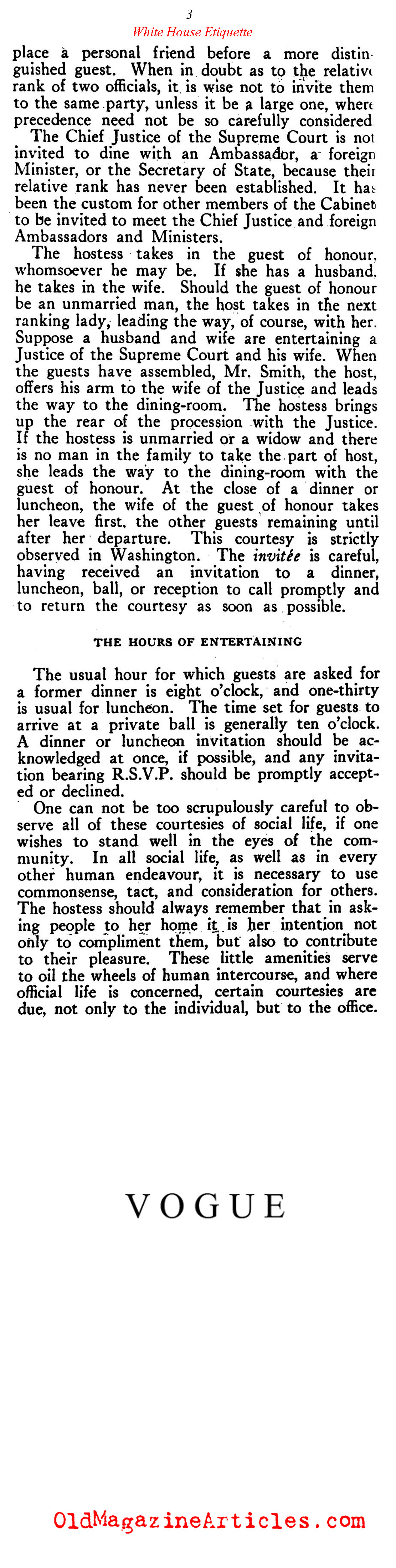 Social Customs in Washington, D.C. (Vogue Magazine, 1921)