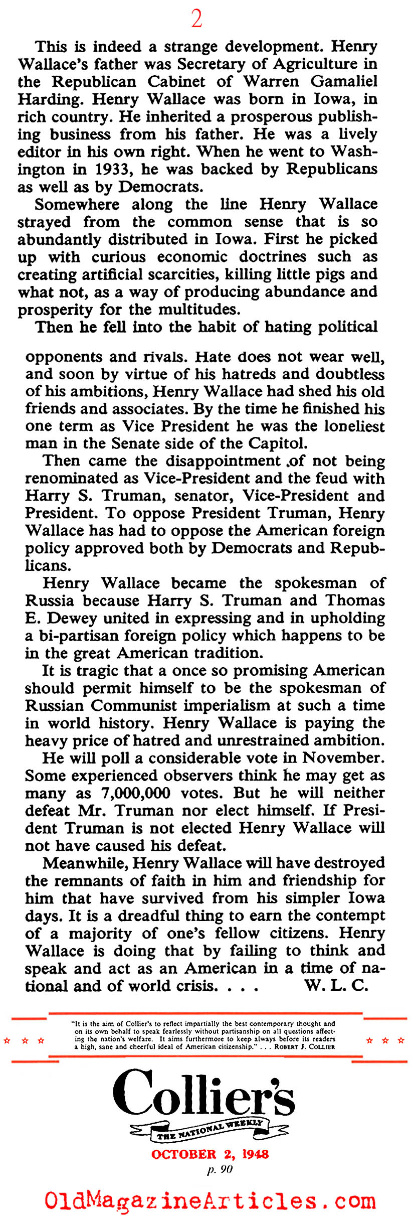 Henry Wallace: Was He Red? (Collier's Magazine, 1948)