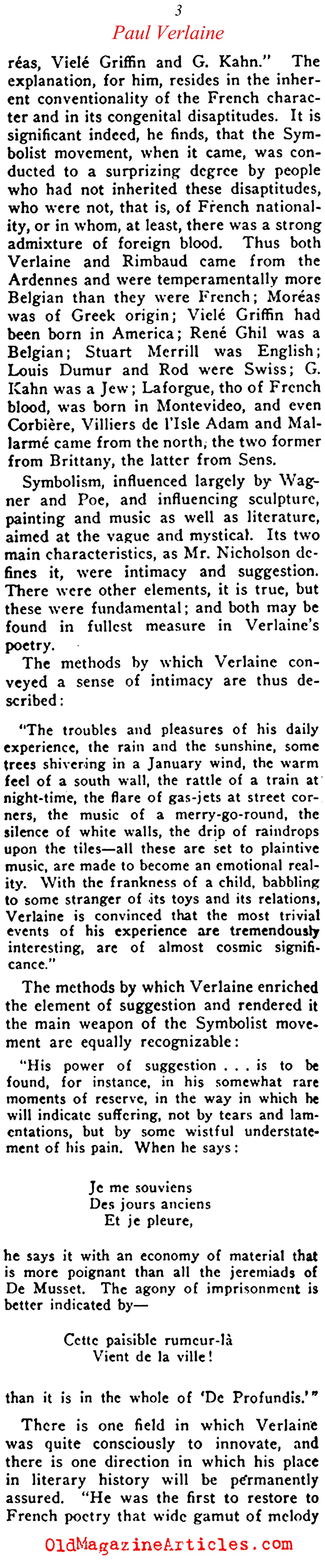 Harold Nicolson on Paul Verlaine (Current Opinion, 1921)