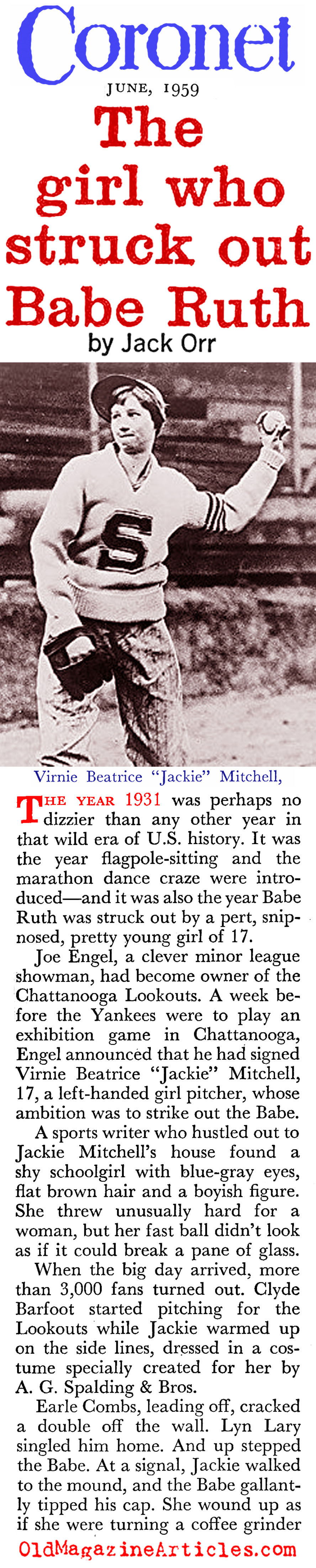 'The Girl Who Struck-Out The Babe (Coronet Magazine, 1959)