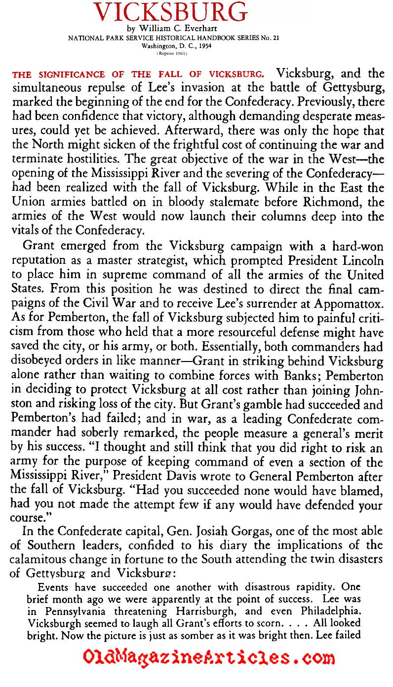 The Significance of the Union Victory at Vicksburg (The National Park Service, 1954)