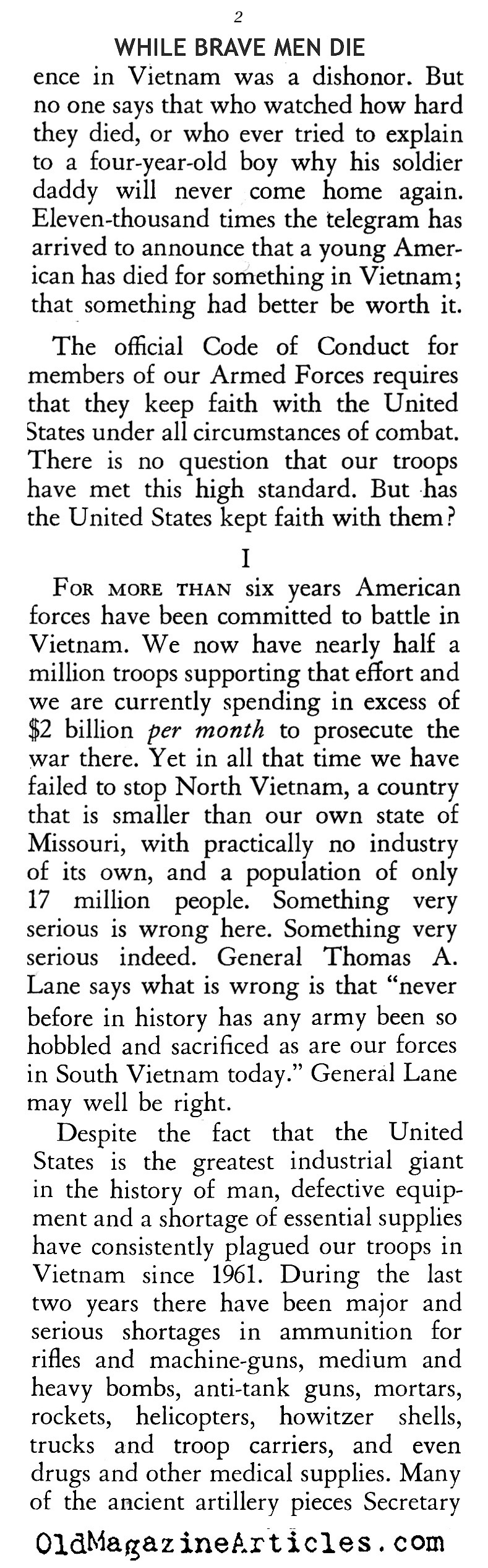 ''While Brave Men Die'' (American Opinion, 1967)