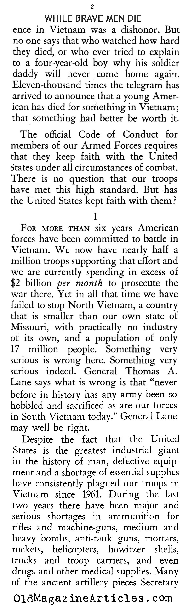 ''While Brave Men Die'' (American Opinion, 1967)