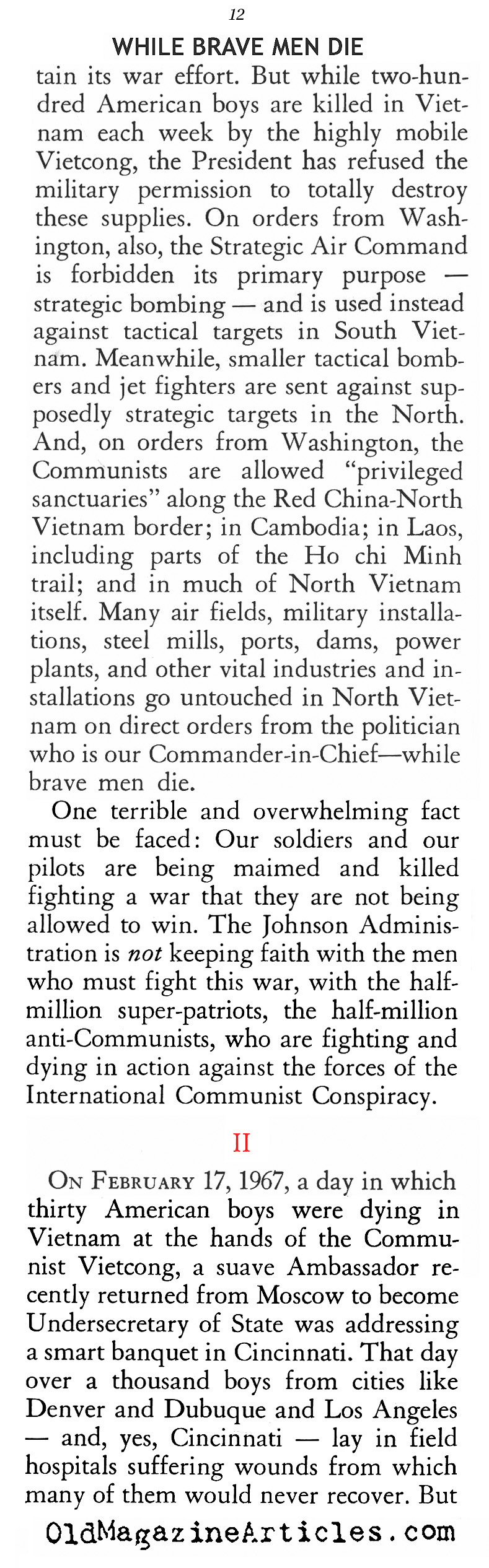 ''While Brave Men Die'' (American Opinion, 1967)