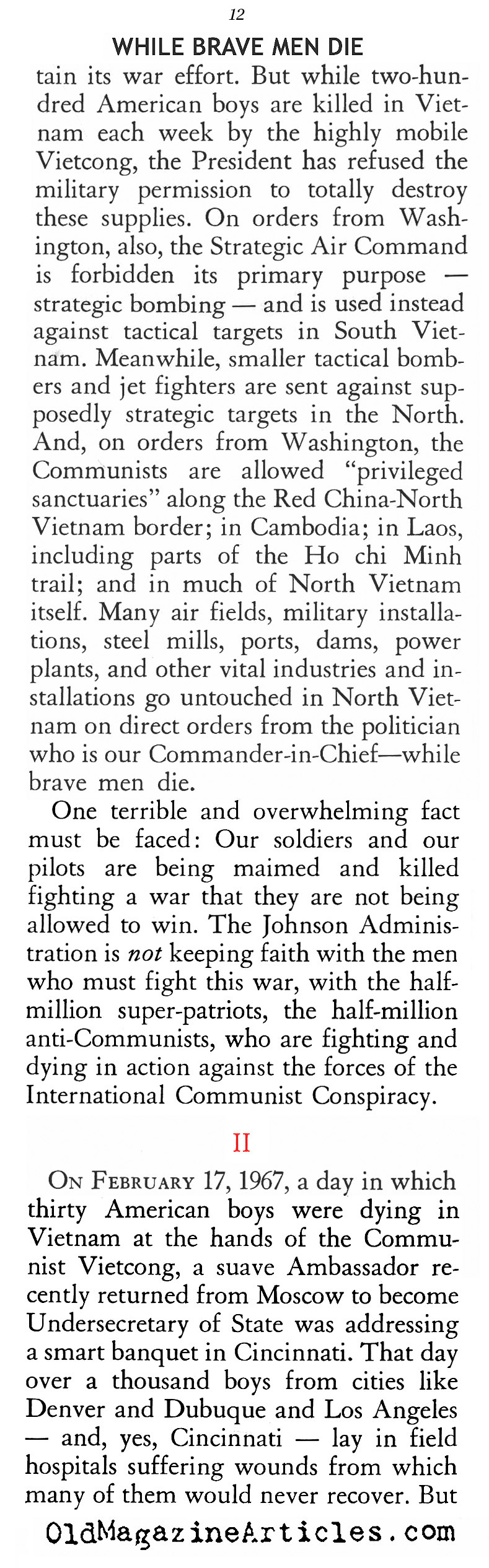 ''While Brave Men Die'' (American Opinion, 1967)