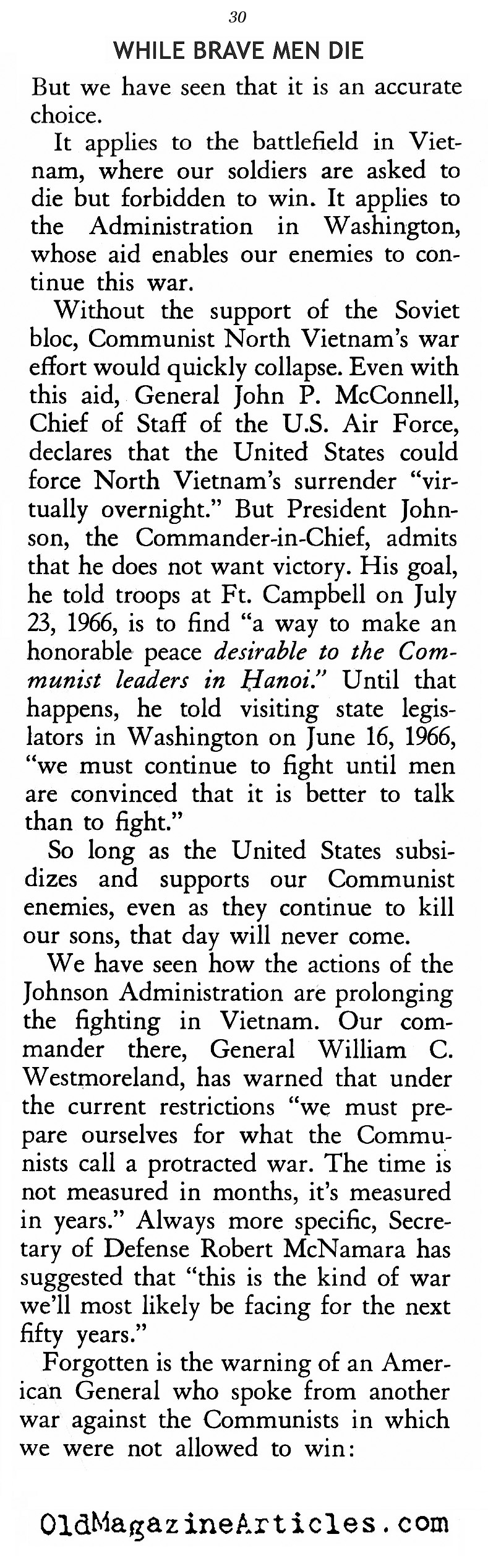 ''While Brave Men Die'' (American Opinion, 1967)