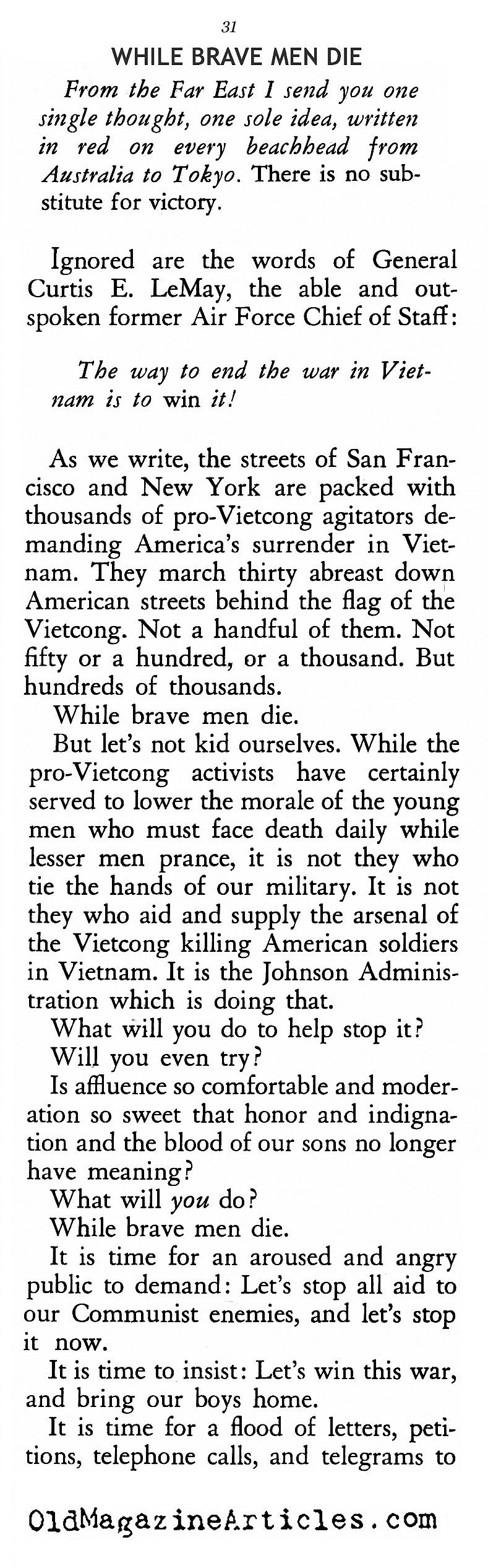 ''While Brave Men Die'' (American Opinion, 1967)