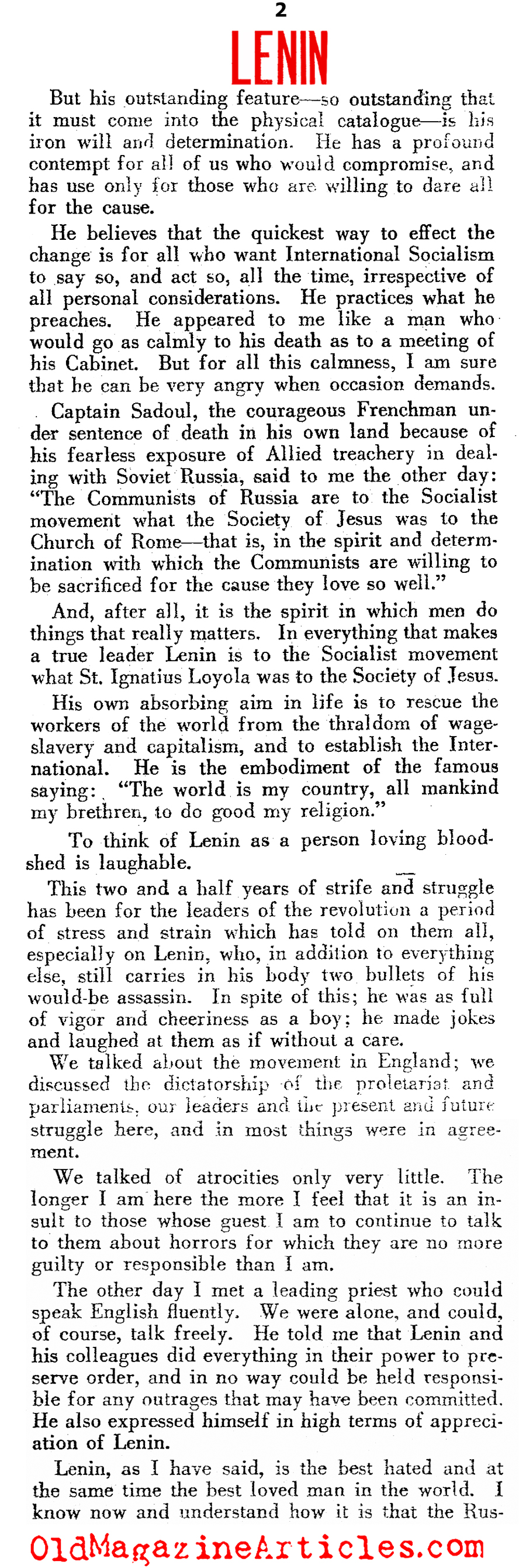 A Love Letter to Lenin (Soviet Russia Magazine, 1920)