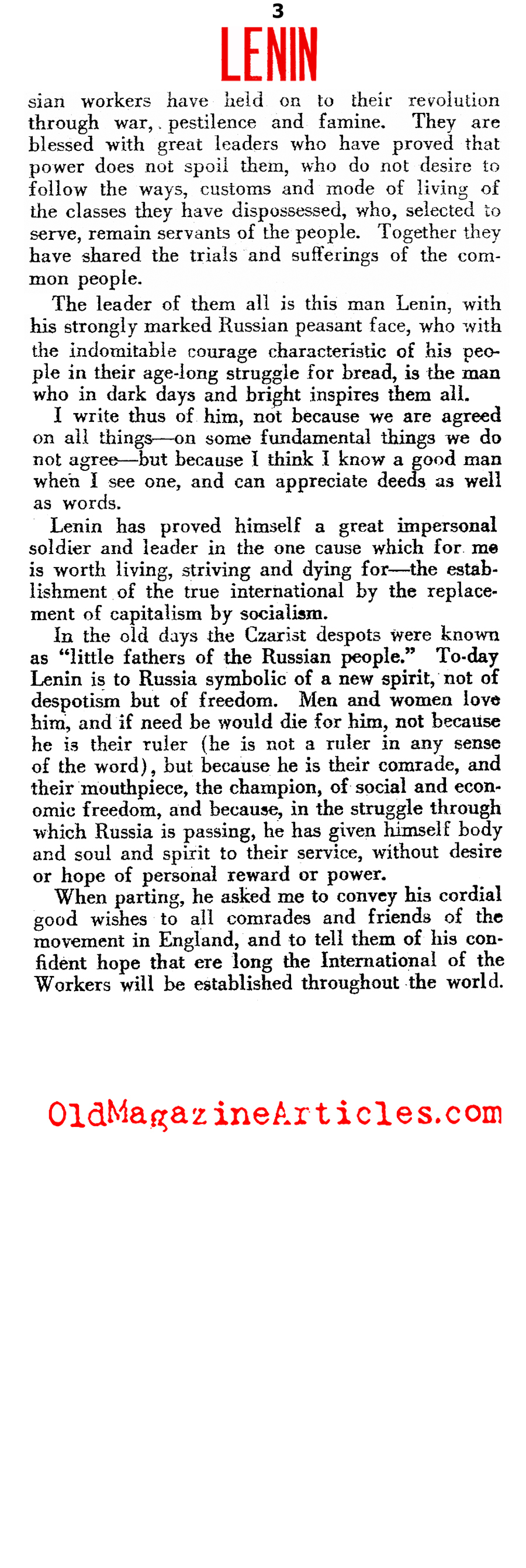 A Love Letter to Lenin (Soviet Russia Magazine, 1920)