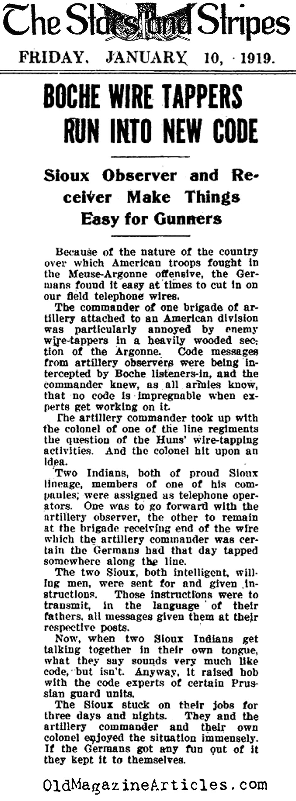 Sioux Code-Talkers of the Great War (The Stars and Stripes, 1919)