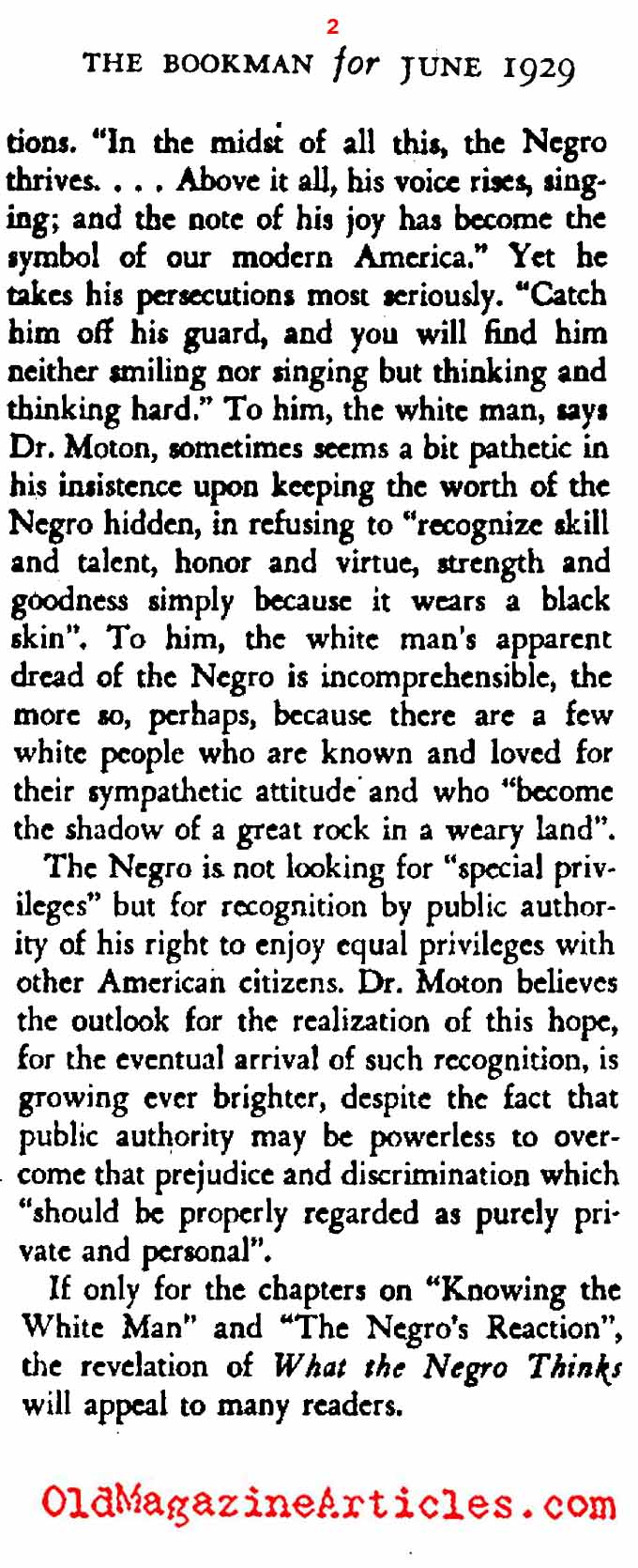 What the Negro Thinks (The Bookman, 1929)