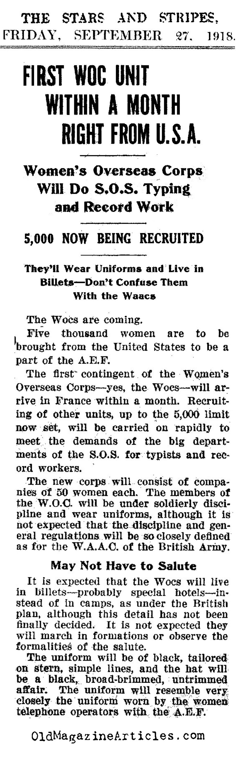 The Women's Overseas Corps (The Stars and Stripes, 1918)