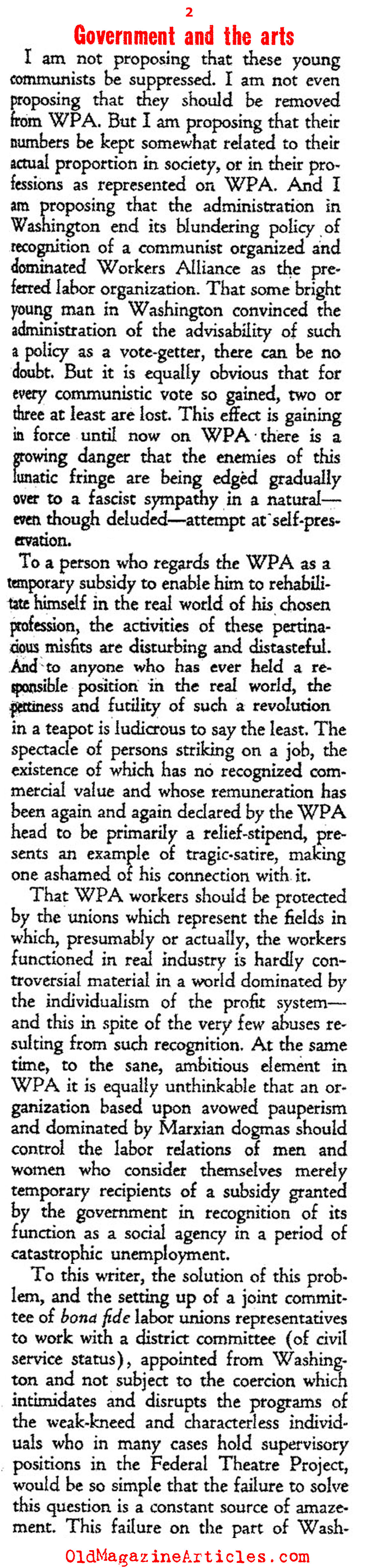 The W.P.A. Arts Projects Closed Due to Communist Tampering (Ken Magazine, 1939)