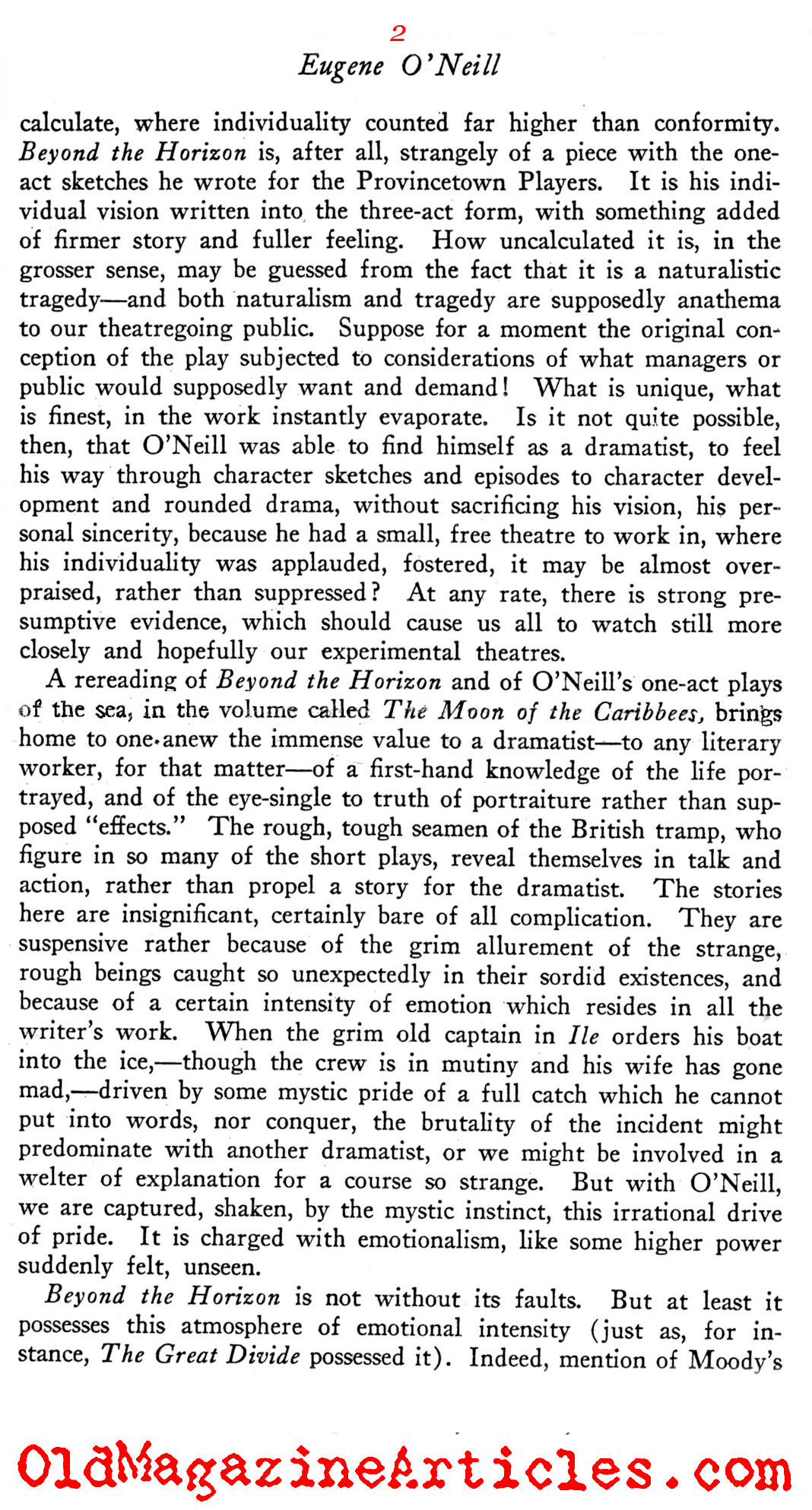 Harsh Words for Eugene O'Neill (Theatre Arts Magazine, 1920)