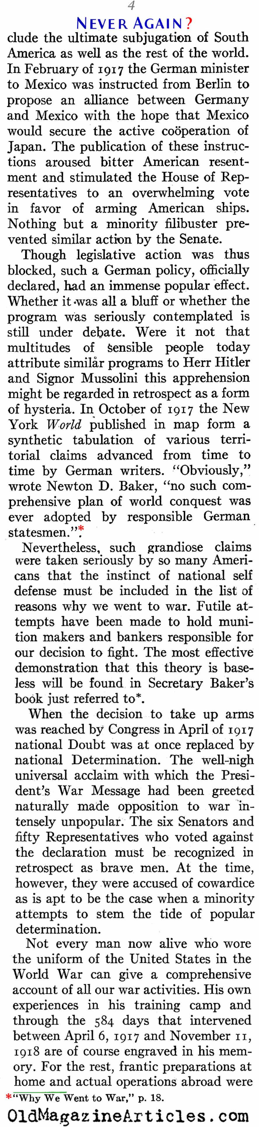 ''Never Again'' (American Legion Magazine, 1939)