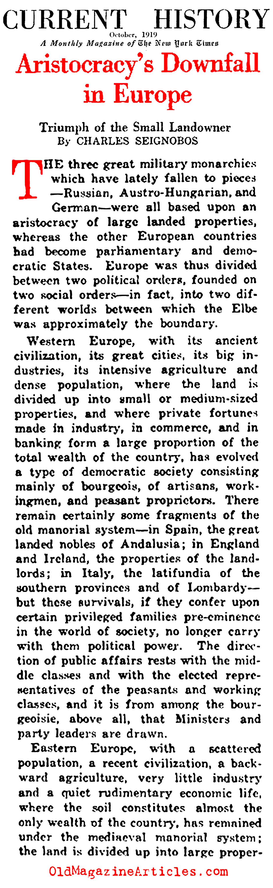 The Collapse of the European Aristocracy (NY Times, 1919)