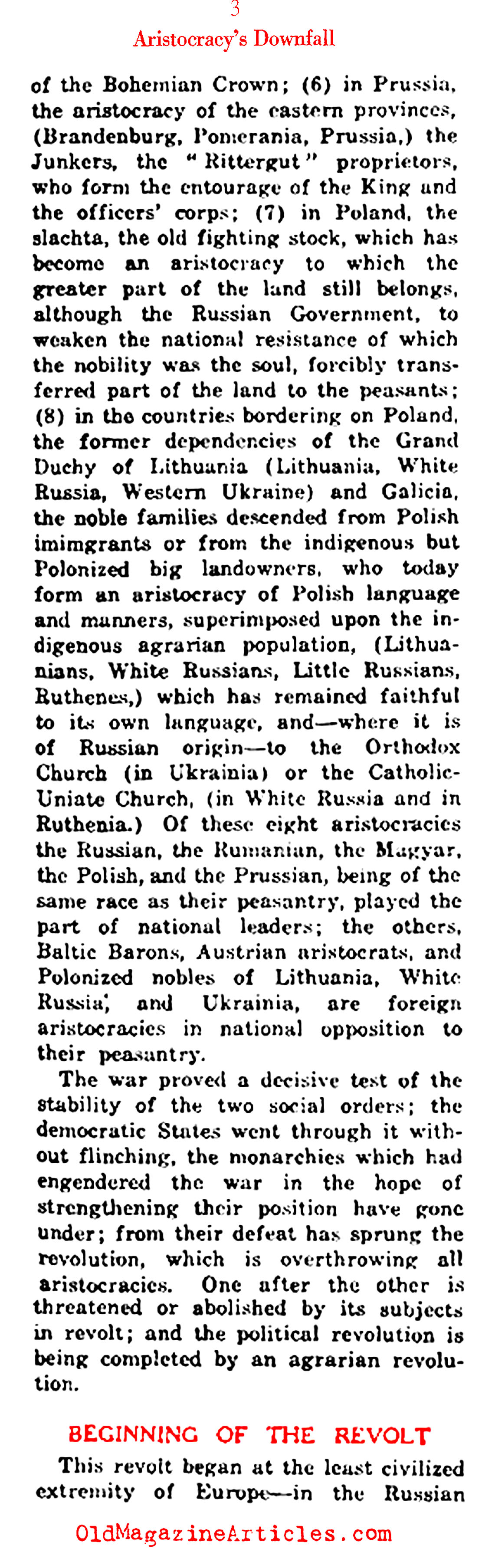 The Collapse of the European Aristocracy (NY Times, 1919)