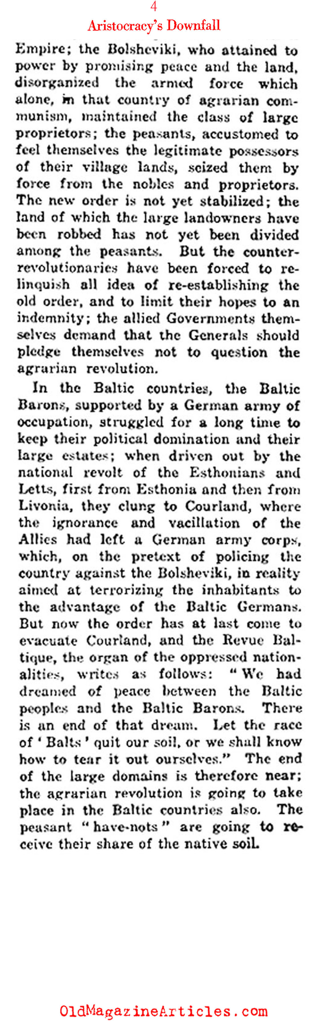 The Collapse of the European Aristocracy (NY Times, 1919)