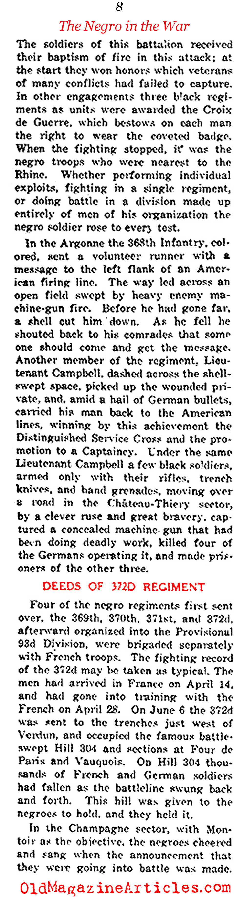 'The Negro in the War' (NY  Times, 1919)