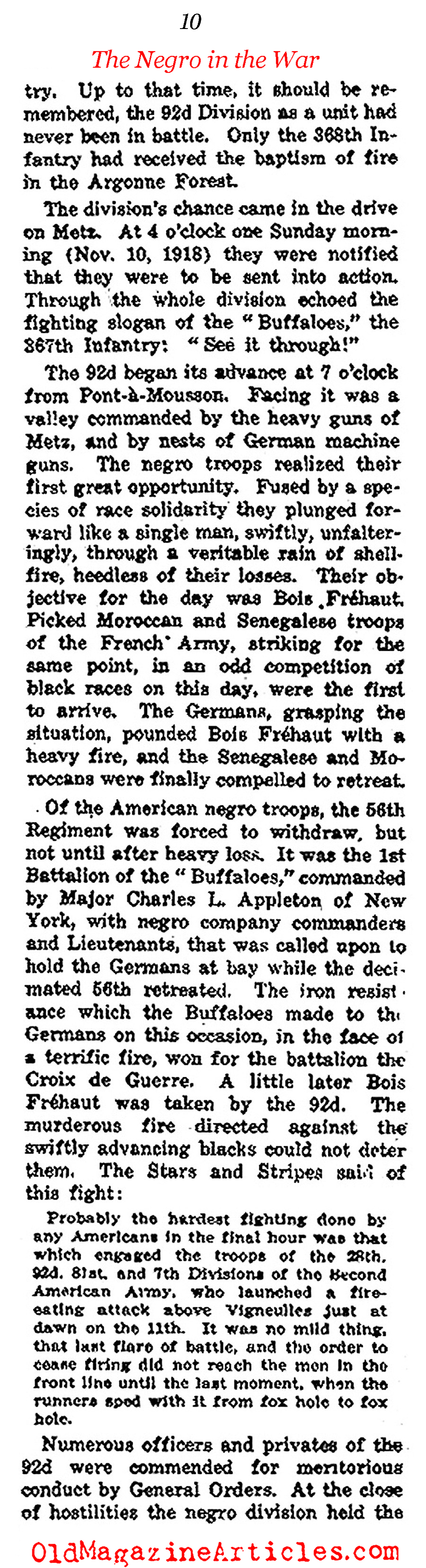 'The Negro in the War' (NY  Times, 1919)