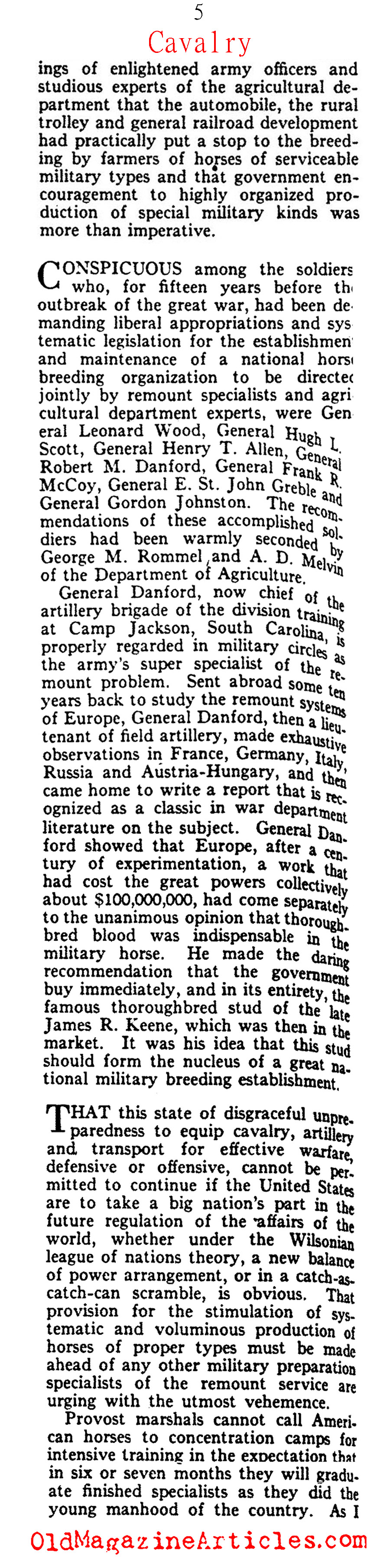The Case for Cavalry (Vanity Fair Magazine, 1919)