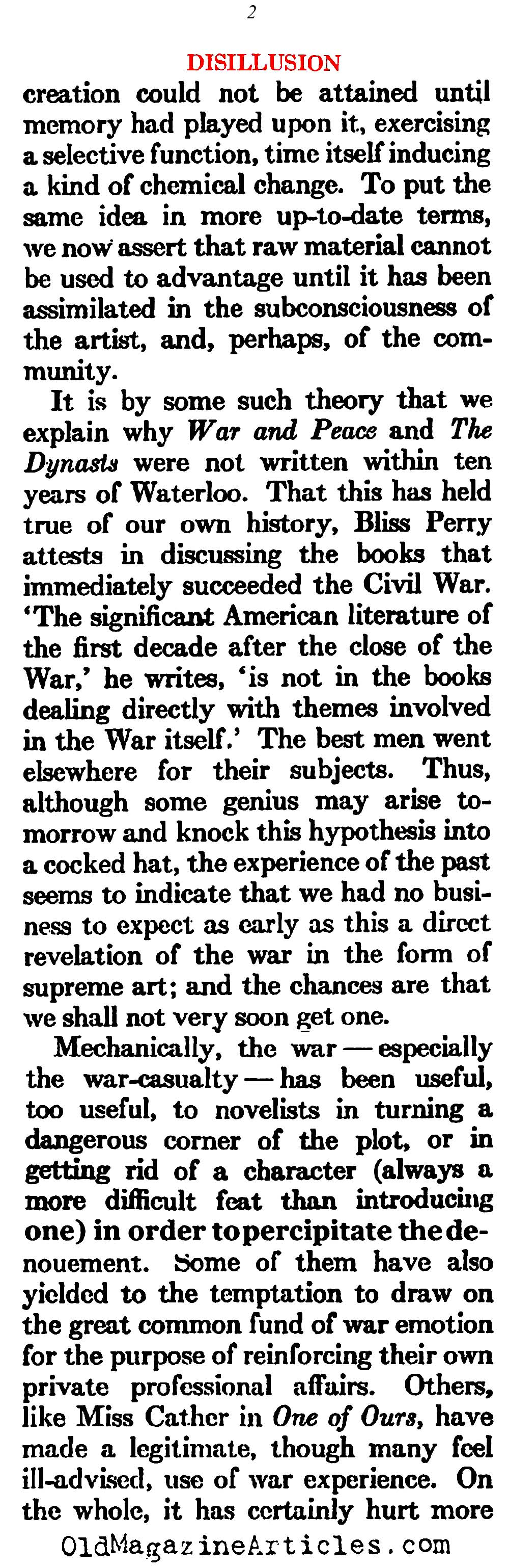 The Pessimism That Followed W.W. I   (Atlantic Monthly, 1923)