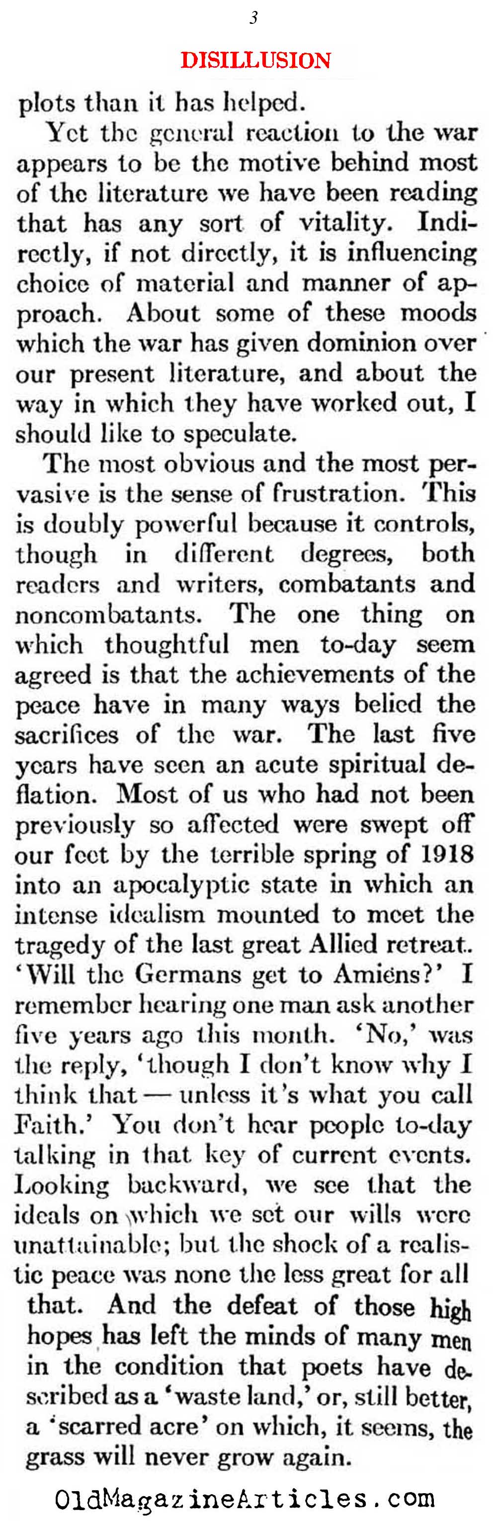 The Pessimism That Followed W.W. I   (Atlantic Monthly, 1923)