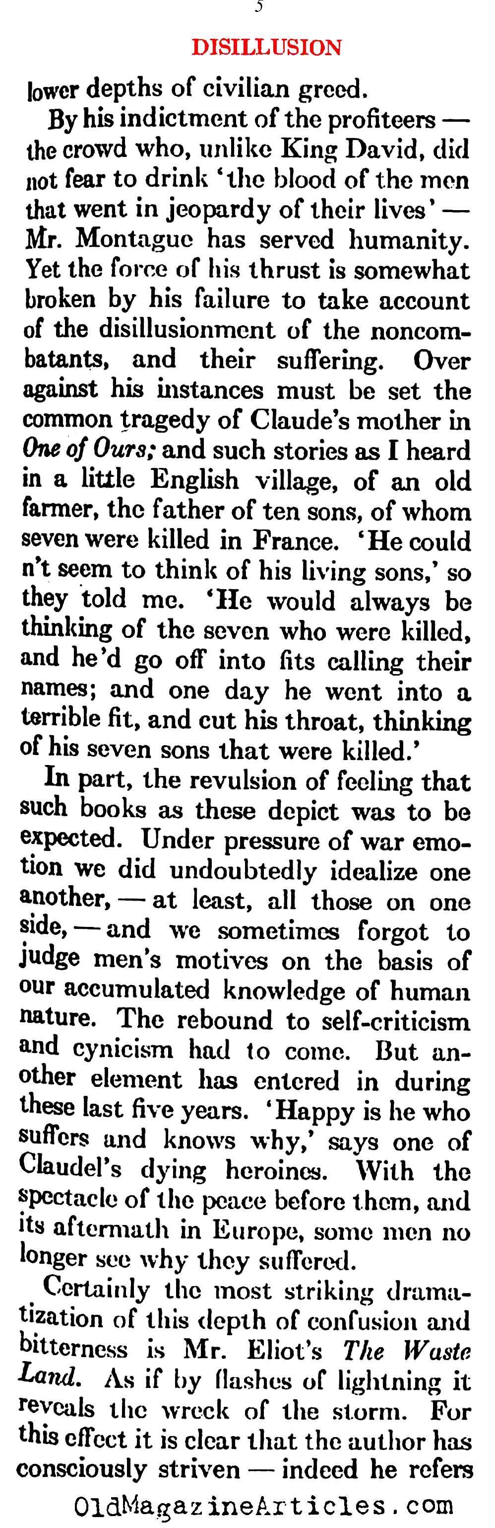 The Pessimism That Followed W.W. I   (Atlantic Monthly, 1923)