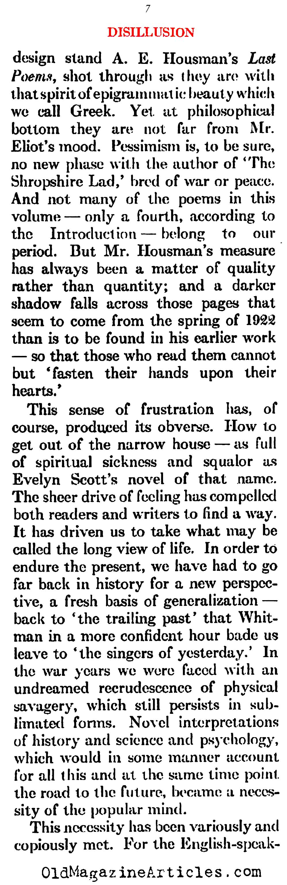 The Pessimism That Followed W.W. I   (Atlantic Monthly, 1923)