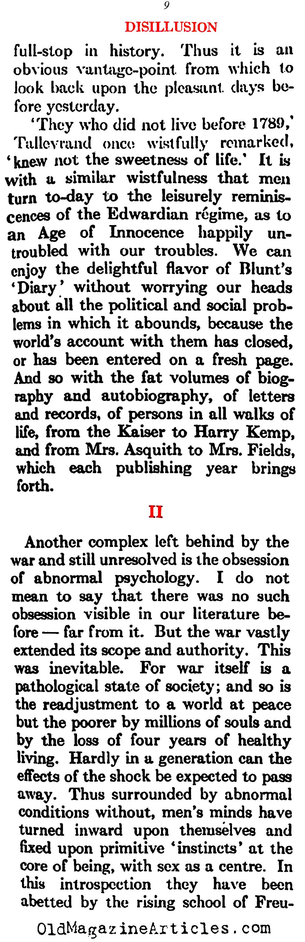 The Pessimism That Followed W.W. I   (Atlantic Monthly, 1923)